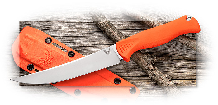 BENCHMADE - MEATCRAFTER - HUNT SERIES - ORANGE SANTOPRENE HANDLE - TRAILING POINT FIXED BLADE
