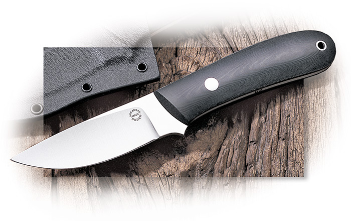 Dozier Yukon Skinner with D2 drop point handmade blade, black micarta handle, vertical kydex sheath