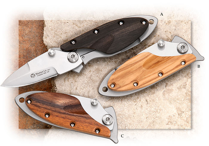 Maserin Onefold folding knives with wood handle scales