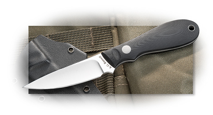AG Russell Daniel Crotts designed Black Widow Caper and Sheath - hollow ground