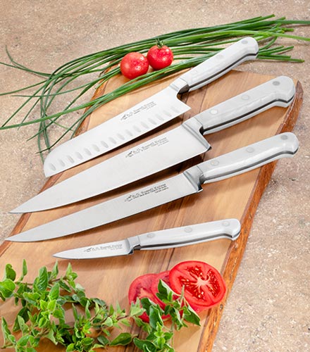 A. G. Russell White Synthetic Handle Kitchen Knives