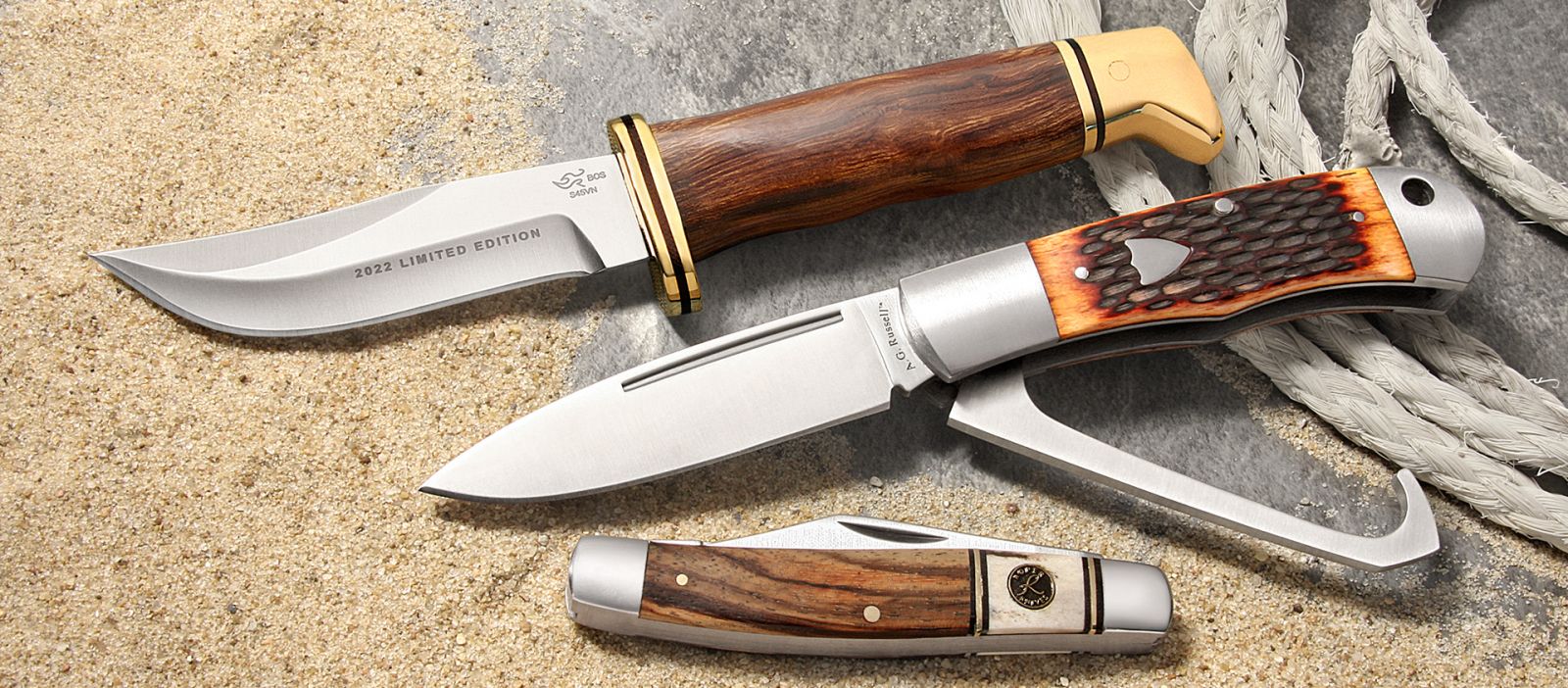 A.G. Russell Shopmade Gold Field Bowie With Desert Ironwood Handle Scales