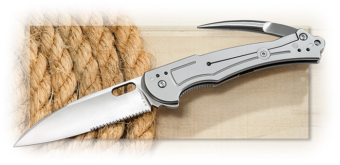 Folding Sailor's knife with marlin spike and stainless steel handle. Flipper opening