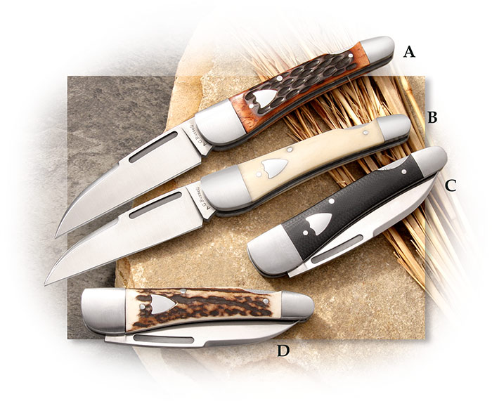 A.G. Russell Wharncliffe Lockback Traditional Pocketknife in jigged bone, smooth white bone, stag