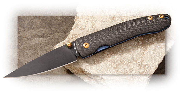 A.G. Russell Light'n Bug - Sleek, small, lightweight carbon fiber knife. Blue titanium pocket clip. 