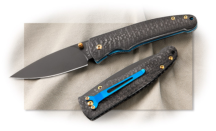 A G RUSSELL MOSQUITO HAWK - LINER LOCK - CARBON FIBER - 8Cr13MoV BLACK TI COATED BLADE