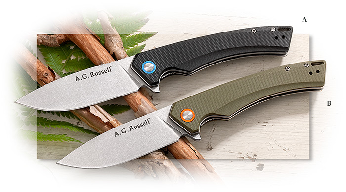 A.G. RUSSELL LINER-STYLE LOCK - BLACK or Green G10 - D2 - PLAIN EDGE BLADE 