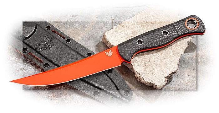 BENCHMADE - MEATCRAFTER - CARBON FIBER HANDLE - ORANGE CERAKOTE COATED BLADE - CPM-S45VN BLADE STEEL