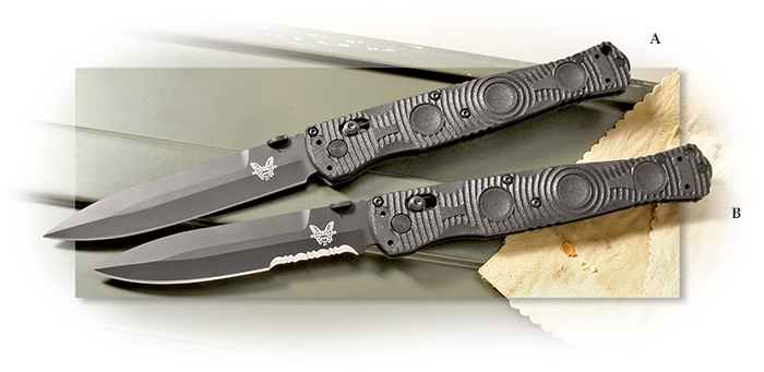 BENCHMADE - SOCP TACTICAL FOLDER - BLACK COATED PLAIN EDGE BLADE - CF-ELITE HANDLE - AXIS LOCK