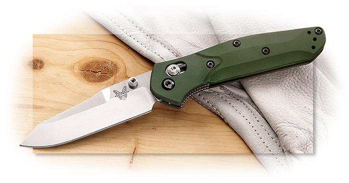 BENCHMADE - MINI OSBORNE - GREEN ANODIZED ALUMINUM HANDLE - SATIN REVERSE TANTO BLADE