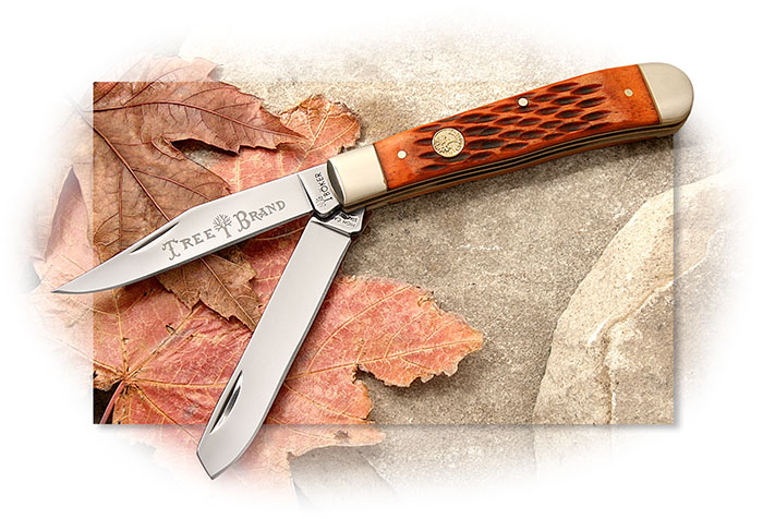 BOKER - TRADITIONAL SERIES - TRAPPER - JIGGED BROWN BONE HANDLE SCALES - 440A BLADE STEEL