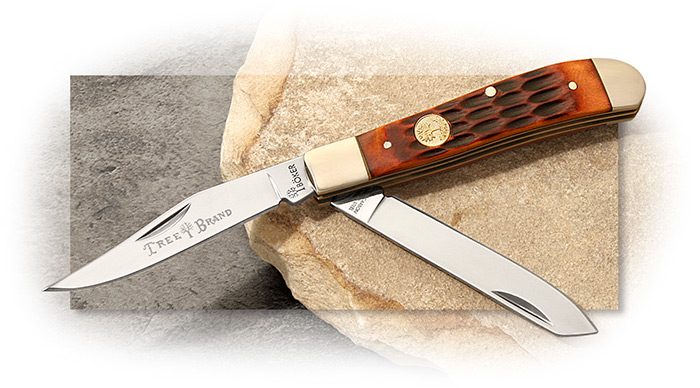 BOKER - TRADITIONAL SERIES - MINI TRAPPER - JIGGED BROWN BONE HANDLE SCALES - 440A BLADE STEEL