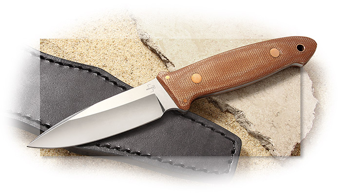 BOKER PLUS - CUB PRO - BROWN CANVAS MICARTA HANDLE SCALES - D2 BLADE STEEL -  FIXED BLADE