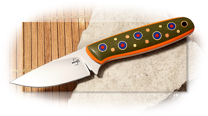 BOKER PLUS - THE BROOK - GREEN/ORANGE/BLUE G-10 HANDLE SCALES - VG- 10 BLADE STEEL - FIXED BLADE