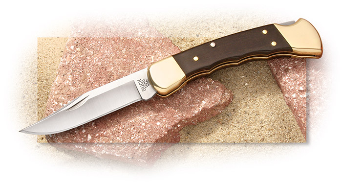 BUCK - 110 FOLDING HUNTER - FINGER GROOVED - CRELICAM EBON HANDLE - CLIP POINT