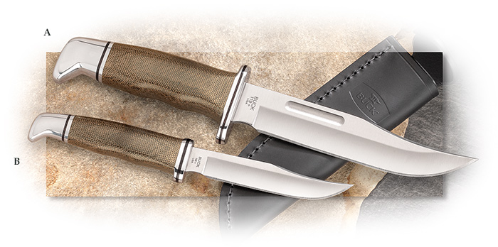 BUCK - 119 SPECIAL PRO & 102 Woodsman Pro with GREEN CANVAS MICARTA - CPM-S35VN Stainless Steel