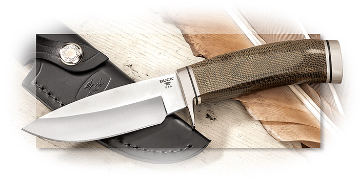 BUCK - 2023 LEGACY VANGUARD - GREEN CANVAS MICARTA HANDLE - POLISHED NICKEL SILVER GUARD