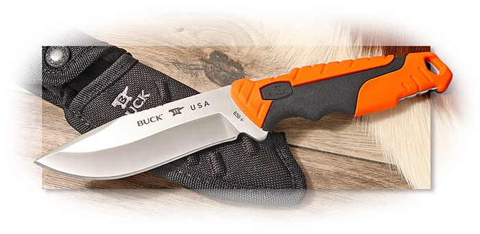 BUCK - PURSUIT PRO LARGE - ORANGE/BLACK SURE GRIP HANDLE - DROP POINT BLADE - S35VN STAINLESS STEEL