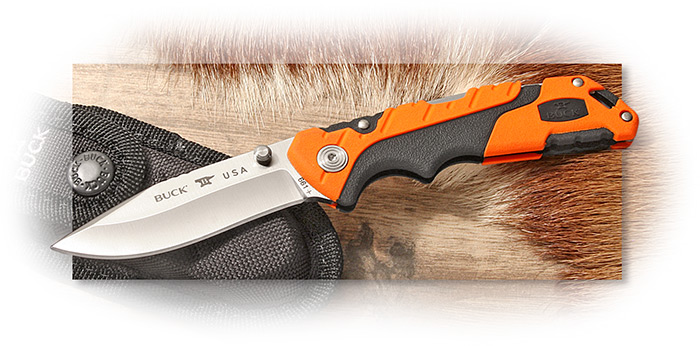 BUCK - FOLDING PURSUIT PRO SMALL - ORANGE/BLACK SURE GRIP HANDLE - DROP POINT BLADE - S35VN STAINLES