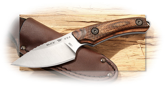 BUCK - ALPHA SCOUT - WALNUT HANDLE - FIXED BLADE S35VN BLADE STEEL - TEXTURED HANDLE - BROWN LEATHER