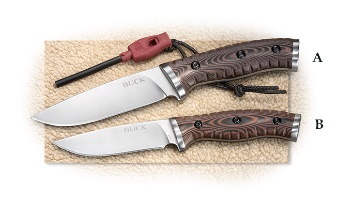 BUCK - SEALKIRK FIXED BLADE W/WHISTLE AND FIRE STARTER - 4-5/8 INCH 420HC BLADE - BROWN MICARTA HAND