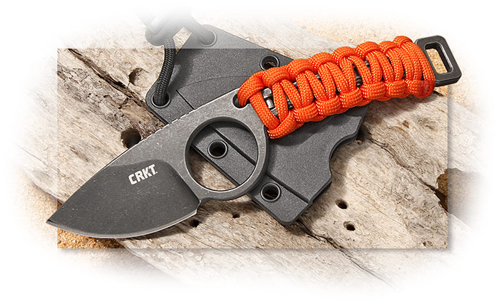 CRKT - TAILBONE - Drop Point Blade - Neck Knife - Flexible Chain Handle - ORANGE PARACORD Handle