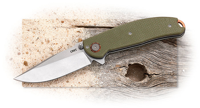 COLUMBIA RIVER - BUTTE - OD GREEN G-10 HANDLE - STONEWASHED PLAIN EDGE BLADE - ANODIZED ORANGE PIVOT