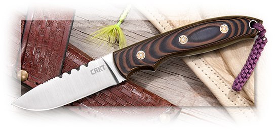 CRKT - HUNT'N FISCH - FIXED 3 INCH 8CR13MOV SATIN BLADE - G10 HANDLE - LEATHER SHEATH - DESIGNED BY 
