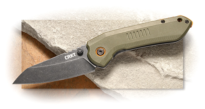 CRKT - OVERLAND - 8CR13MOV STAINLESS STEEL BLADE - STONEWASHED FINISH - ORANGE ANODIZED PIVOT RING A