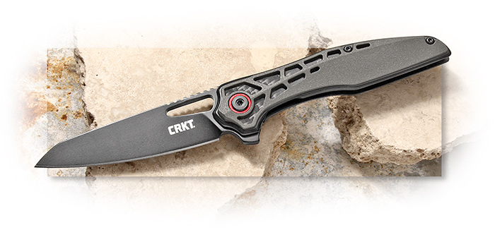 CRKT - THERO FOLDER - GRN HANDLE WITH CARBON FIBER UNDERLAY - RED ANODIZED PIVOT RING