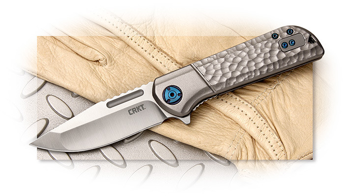 COLUMBIA RIVER - LANNY - HAMMERED ALUMINUM HANDLE - BLUE ACCENTS - ASSISTED - PLAIN EDGE SATIN BLADE