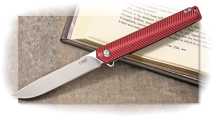 CRKT - KEN ONION STYLUS - Red Fluted Metal HANDLE - ASSISTED FOLDER WITH LINER LOCK - 12C27 SANDVIK