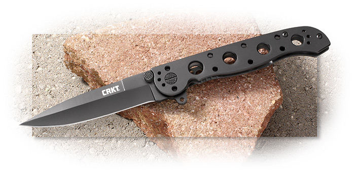 CRKT M16 Black Spear Point Flipper with black blade and black stainless steel handle handle