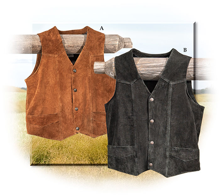 Western Style Suede Leather Vest Conac or Black
