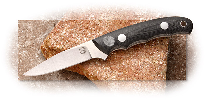 Dozier Whittler - handmade knife with D2 paring/whittling blade, black micarta handle, horizontal 
