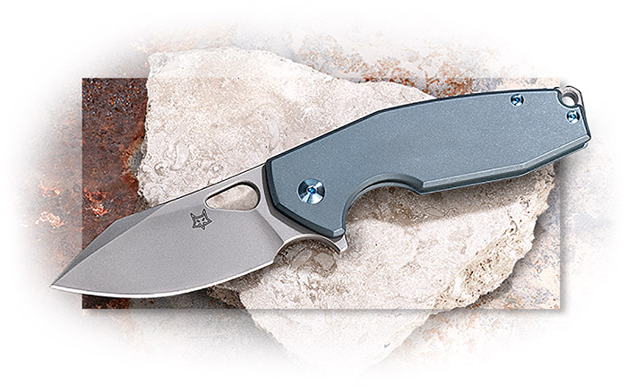 FOX - YARU FLIPPER - CPM-S90V STONEWASHED BLADE - STONEWASHED BLUE TITANIUM HANDLE - BLUE HARDWARE