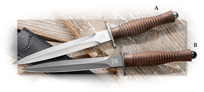 Fox Sykes-Fairbairn Dagger 6-7⁄8" narrow double ground blade is Austrian N690Co