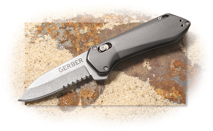 GERBER - HIGHBROW COMPACT - GREY ANODIZED ALUMINUM - SERRATED EDGE FOLDER - ASSISTED OPENING