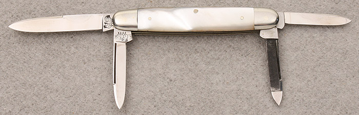 HEN & ROOSTER - WHITE PEARL - EQUAL ENDED - 4 BLADE - 3" CLOSED - BOLSTERS EACH END - DROP POINT