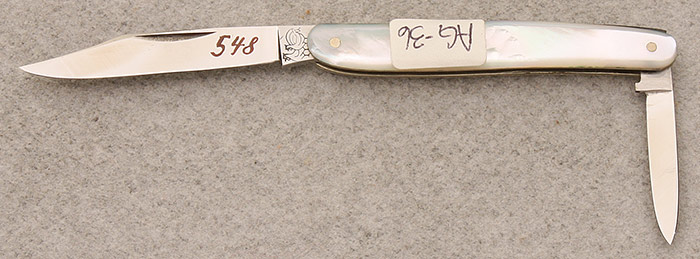 HEN & ROOSTER SAMPLE 548 WRITTEN ON BLADE 2-1/2" SERPENTINE 1-3/4" CLIP POINT 1" PEN BLADE
