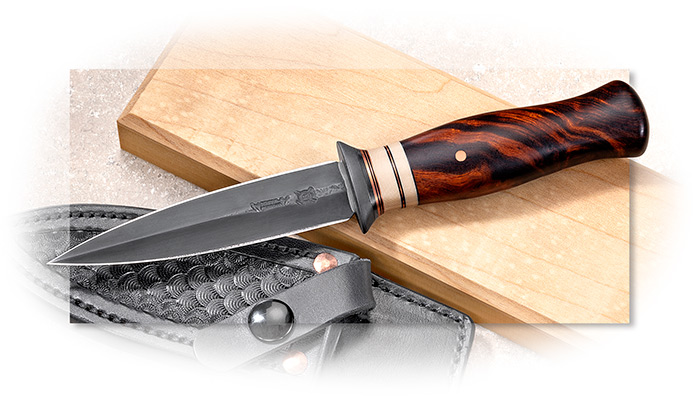 BEHRING MADE KNIVES - BOOT KNIFE - BLUED HIGH CARBON BLADE & GUARD DESERT IRON WOOD HANDLE