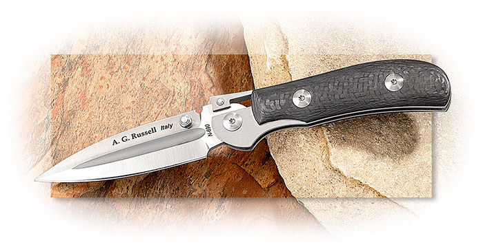 A.G. Russell One-Hand Knife with Dagger Blade Carbon Fiber