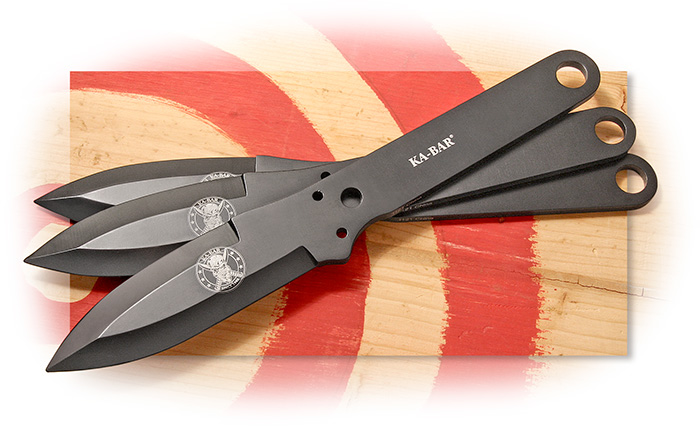 KA-BAR - THROWING KNIFE SET - SKULL LOGO - SET OF THREE KNIVES AND NYLON W/HARD INSERT SHEATH