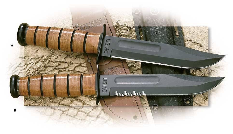 Ka-Bar® U.S.M.C. Fighting Utility Knife - Plain Edge - Leather Sheath
