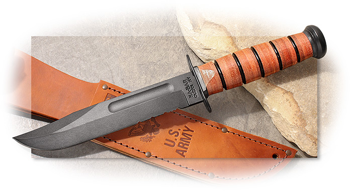 Ka-Bar U. S. Army Fighting Utility Knife - Combo Edge - Leather Sheath