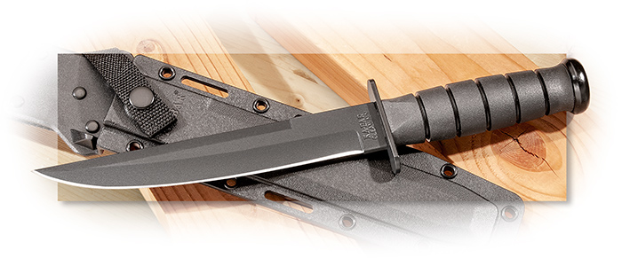 KABAR - MODIFIED TANTO - BLACK BLADE - STRAIGHT EDGE - BLACK KRATON G SHEATH - 1095 CRO-VAN STEEL