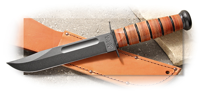 KA-BAR - SINGLE MARK UTILITY KNIFE - BLACK EPOXY POWDER COATED BLADE - LEATHER HANDLE - 1095 CRO-VAN