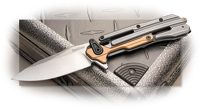 KERSHAW - FRONT RUNNER FOLDER - BLADE FLIPPER - GRAY /BRONZE PVD COATED HANDLE - D2 STONEWASHED