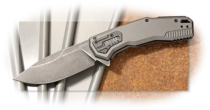 KERSHAW - CANNONBALL - GRAY PVD COATED STAINLESS STEEL HANDLE - FOLDER - BLACKWASH