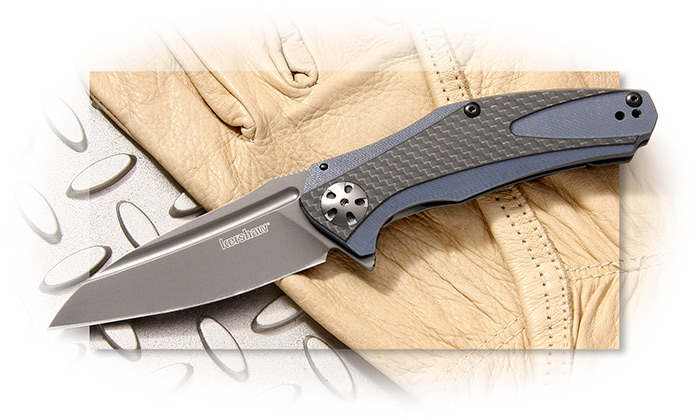 Kershaw Natrix Carbon Fiber Folder flipper, frame lock, blue handle and carbon fiber handle overlay